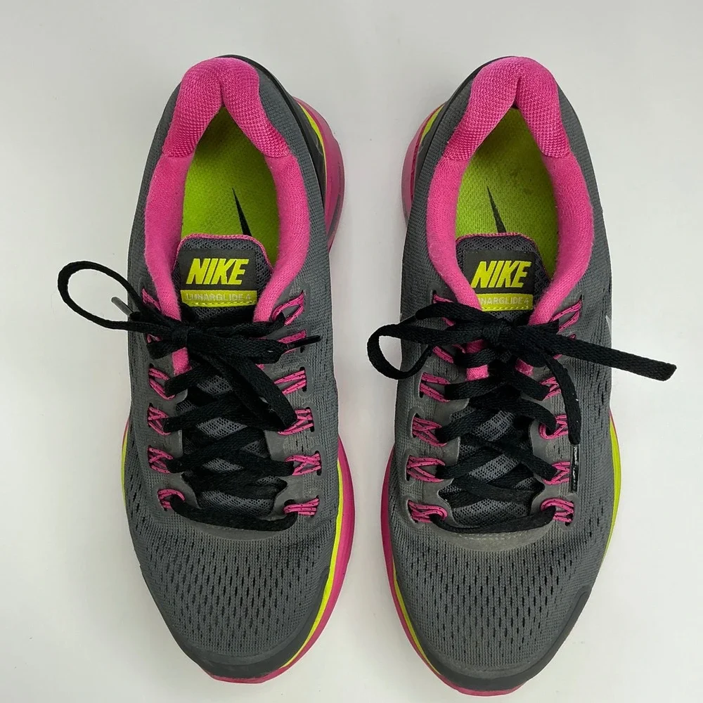 Nike Grey Pink LunarGlide 4 Running Shoes Girls 5Y 525371-001 Lunarlon Neon